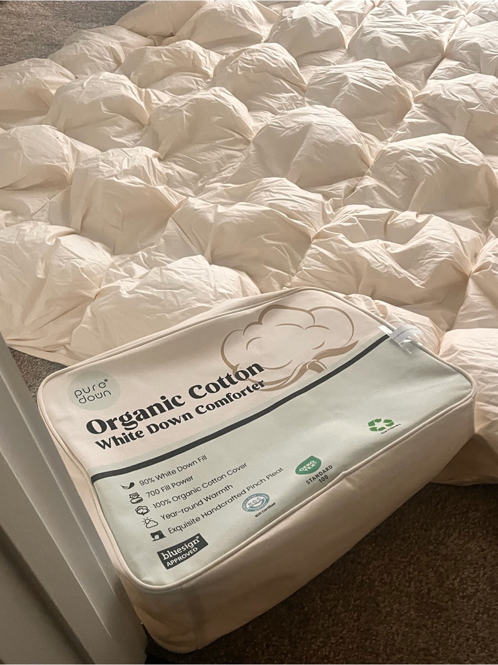Organic Cotton White Down Comforter - Cream Soft Fill - So Luxe